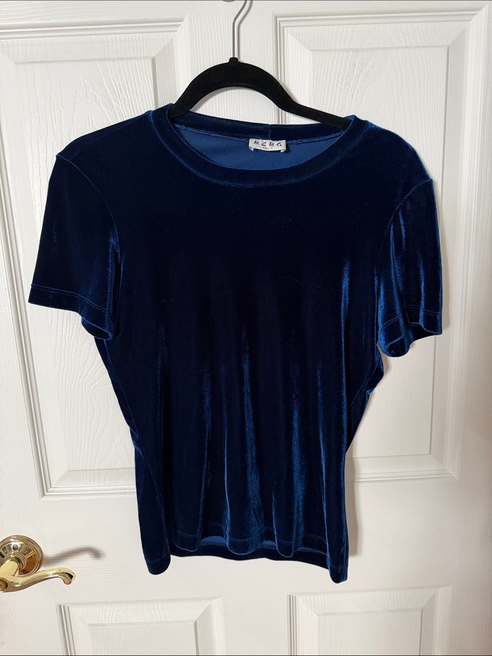BCBG Navy Blue Velvet Short Sleeve Tee vintage size large